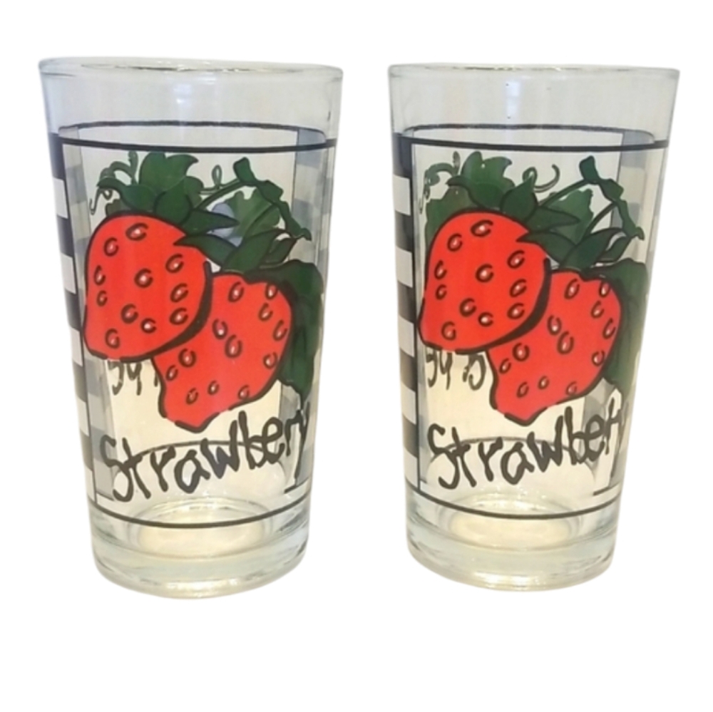 Vintage Pair of Retro Fruit Glasses Strawberry & Grapes - Cottagecore